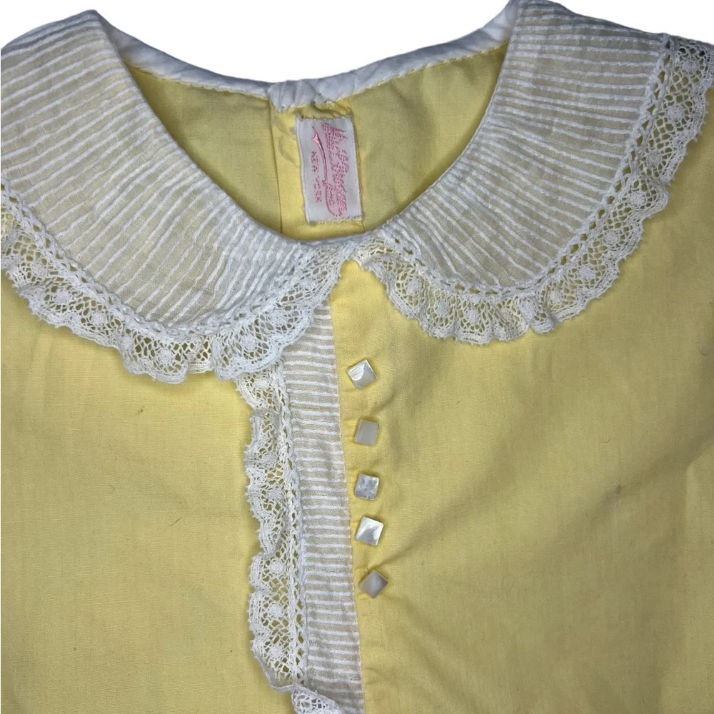 Miss L. Brogan Inc. New York Vintage Yellow Lace Cotton Romper Pearl Button Snap - Picture 5 of 15